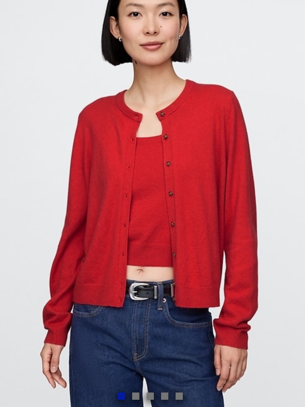 GAP Red Crewneck Button Cardigan Sweater